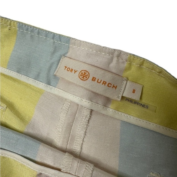 NEW Tory Burch Crop Pant 8 Stripe Silk Linen Slim Fit - Picture 7 of 11